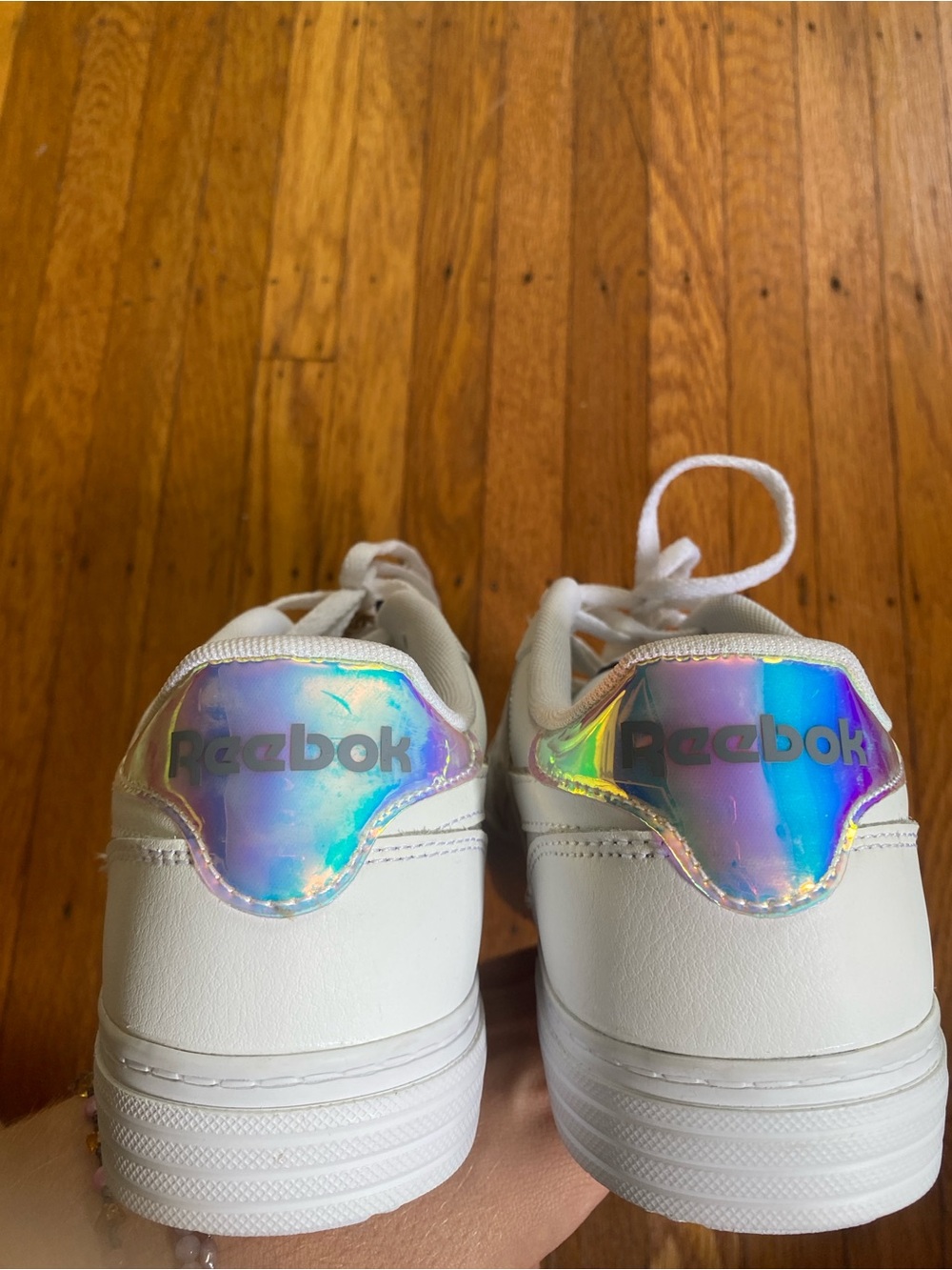 Reebok White Sneakers with Iridescent Heel Accent